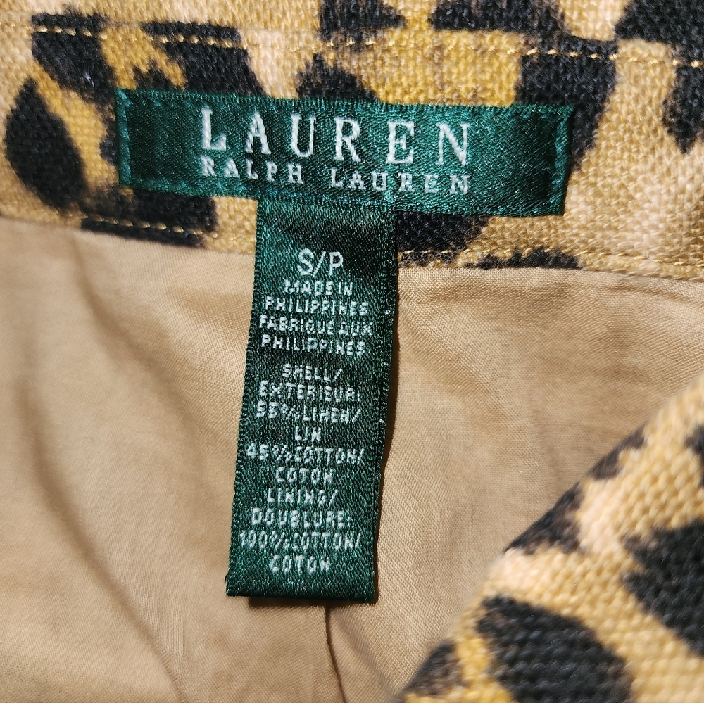 Lauren Ralph Lauren Belted Safari Leopard Print Jacket Small Linen Blend - Picture 2 of 8